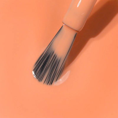 Close-up of a paintbrush with black bristles dipped in wet, vibrant Paloma California peach-colored paint by LONDONTOWN.