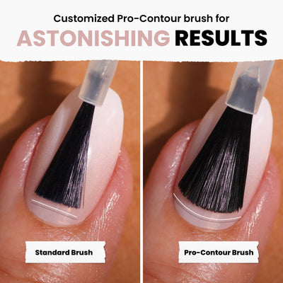 Compare the coverage of a standard brush to LONDONTOWN's pro-contour brush using Peach Pop polish. Experience exceptional precision and even results for flawless nails with our cruelty-free, stunning shade.