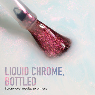 LONDONTOWN's Aurora Chrome makeup brush delivers salon-level results with creamy-to-chrome shimmery pink pigment, ensuring zero mess on a textured background.