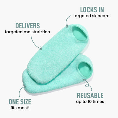 LONDONTOWN's Pedi Perfect Moisturizing Spa Socks, in teal, offer optimal hydration with targeted moisturization and skincare retention. They are one-size-fits-most and reusable up to 10 times, ensuring comfort and sustainability in your beauty routine.