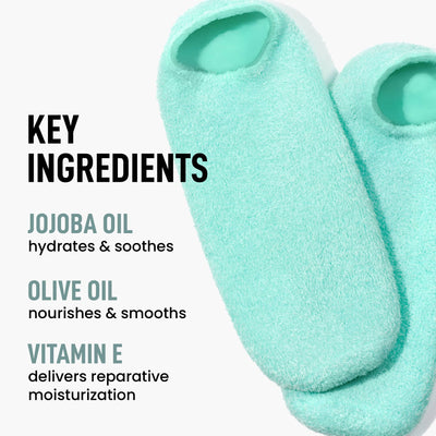 LONDONTOWN's Pedi Perfect Moisturizing Spa Socks are turquoise slipper socks infused with jojoba oil, olive oil, and vitamin E to soften and soothe your feet.