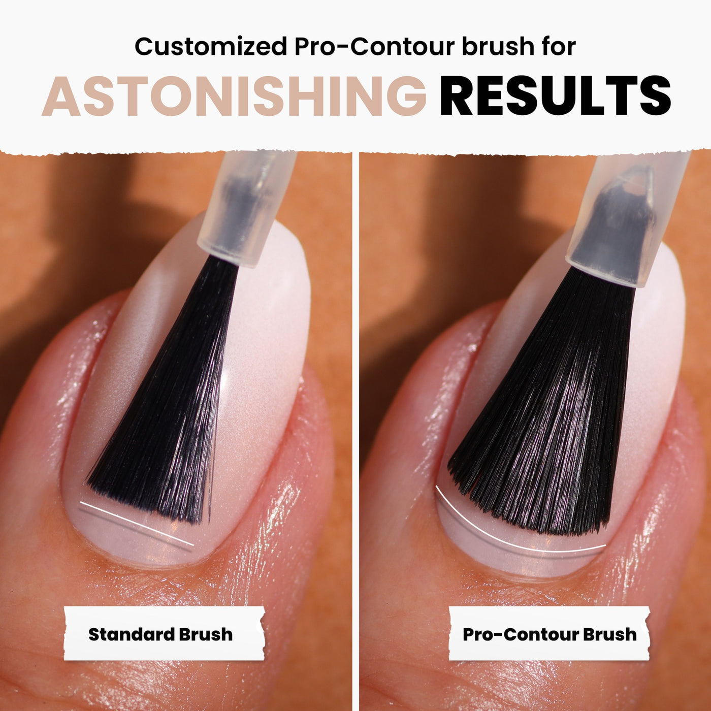 Comparing nail polish application with a standard brush and LONDONTOWN's pro-contour brush, the creamy taupe shade Café Au Lait achieves a more even and precise finish for a cruelty-free manicure.