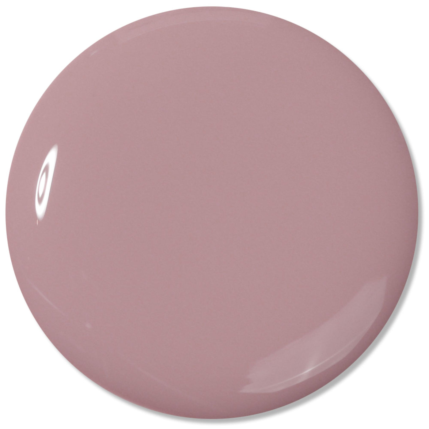 The LONDONTOWN "Do Not Disturb" paint swatch is round and smooth with a pale mauve color, glossy finish, reflective highlights, and warm brown undertones.