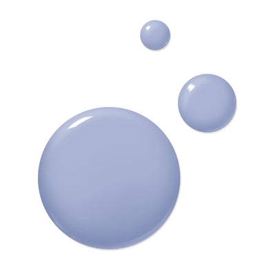 Three blue spherical bubbles of varying sizes against a white background, reminiscent of delicate drops of LONDONTOWN's "In the Clouds (Professional)" vegan nail polish.